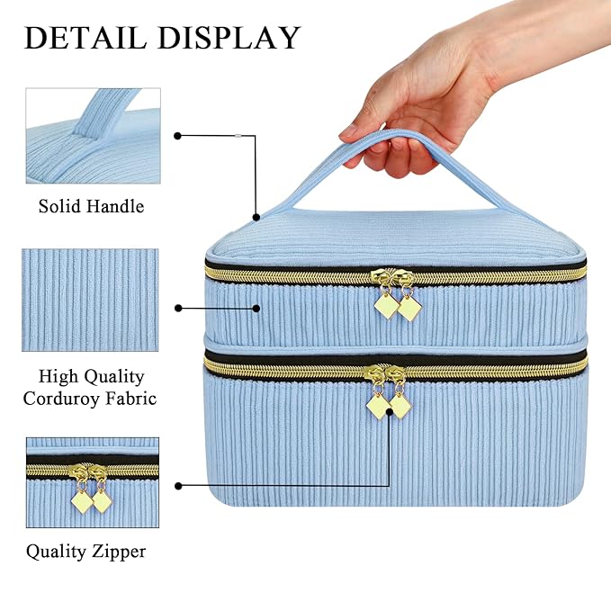 Nail Polish Organizer- Holds 30 Bottles, Nail Organizers and Storage Double-Layer Nail Bag Organizer Case Nail Polish Holder with Handle, Nail Kit Organizer for Manicure Tools (Blue)