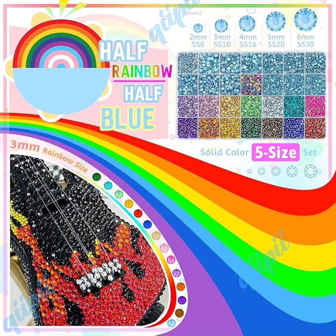 28 Grids Light Blue 2mm-6mm Resin Rhinestones w B7000 Glue for Bedazzling Crafting Colorful Flatback Stones Diamonds Crystals Gems Bedazzler Kit for Nails Face Eyes Makeup Tumblers DIY Crafts