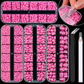 4 Boxes Flat Back Pearls Kit 12 Flatback Peach Half Round Pearls 3-10mm with Pickup Pencil and Tweezer for Home DIY and Professional Nail Art, Face Makeup and Craft