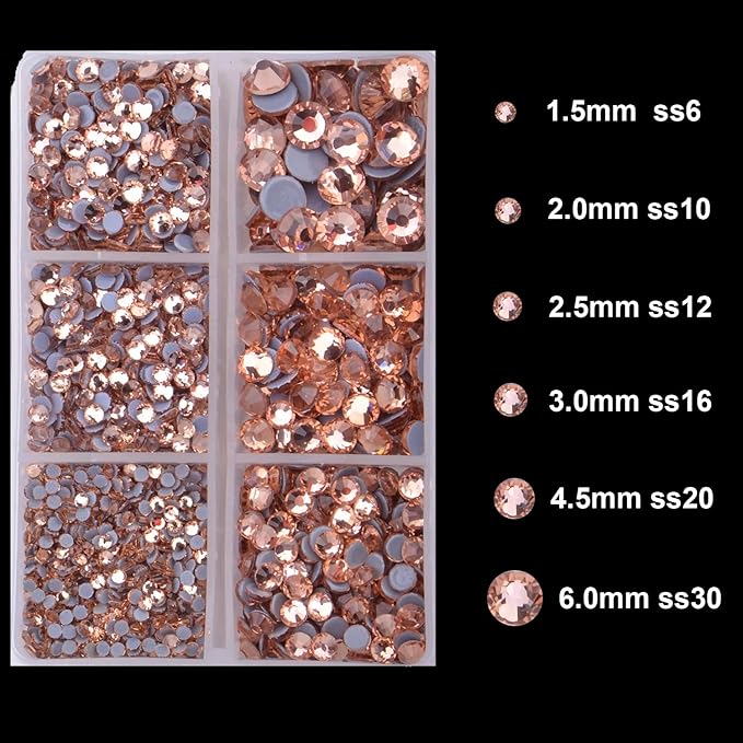 4000Pcs Mixed Size Hot Fix Round Crystals Gems Glass Stones Hotfix Flat Back Rhinestones (Champagne)