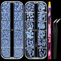 BELLEBOOST Multi Shapes Light Blue 3D Glass Crystal Nail Art Rhinestones Kit with Flatback Round Bead Charm Gem Jewelry Diamond with Nail Art Pens + Tweezer for Manicure Makeup DIY Craft Decoration