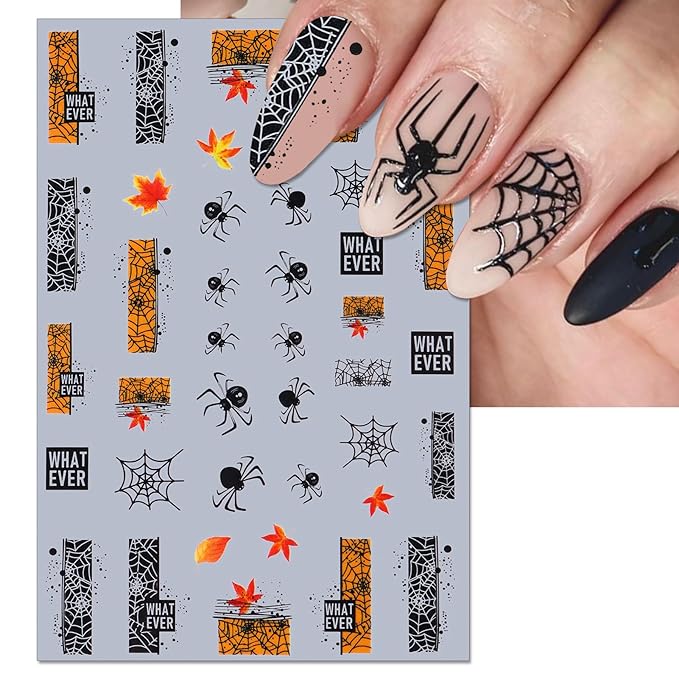 Halloween Nail Art Stickers, Slivery Nail Decals, 3D Self-Adhesive Design for DIY Nail Supplies Decoration (6 Sheets)