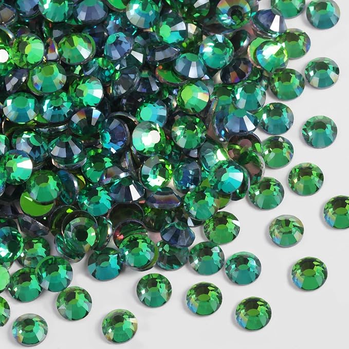 Beadsland 1440pcs Flat Back Crystal Rhinestones Round Gems for Nail Art and Craft Glue Fix, Aurora Green, SS20,4.6-4.8mm