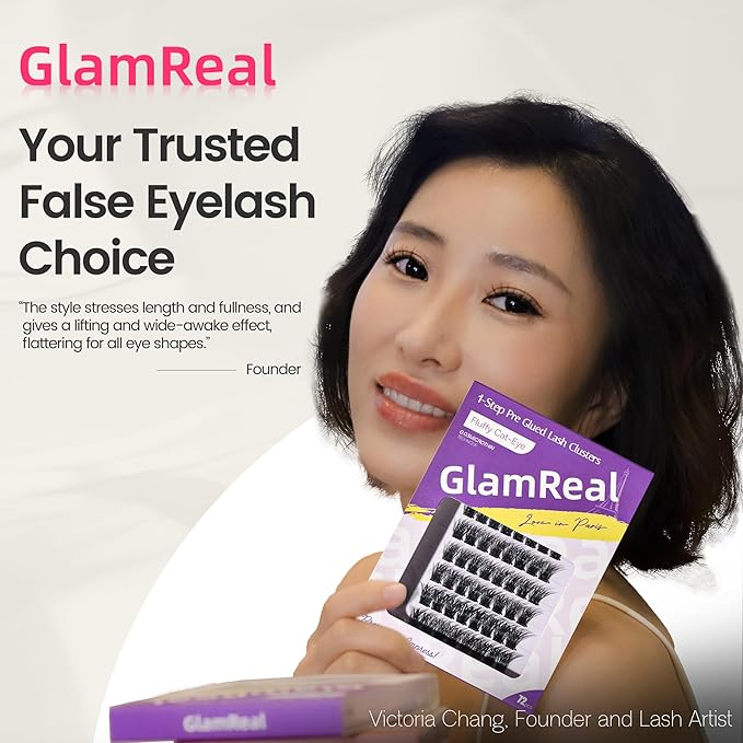 Press-On No Glue Needed Lash Clusters 72Pcs丨Self Adhesive Eyelashes 10-16mm丨Classic Cateye Look丨Reusable & No Residue丨Beginner Friendly Extension Kit by GlamReal