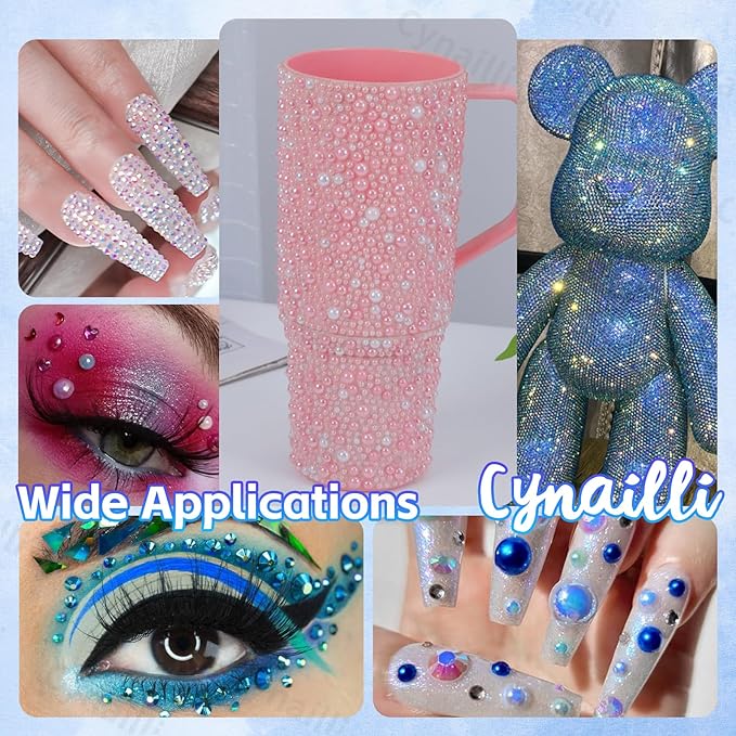 15 Grids Pearls and Resin Rhinestones for Crafting, Pink Blue White Bedazzling Gems Kit, Jelly Resin Rhinestones for Nails Face Eyes Makeup Crafts DIY Tumblers Bottles