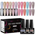 MTSSII 12 Pcs Reflective Glitter Gel Polish, Flash Dimond Pink Brown Nail Polish Winter Colors Sparkly Shiny Nail Art UV LED Curing Need Nail Gel for Manicure DIY and Salon