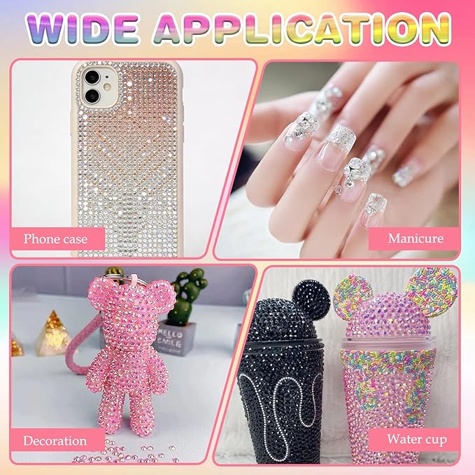 32000Pcs 40 Colors Resin Jelly Rhinestones for Bedazzling, Multicolor 3mm Flatback Gems for Diamond Art 3Pcs Jewelry Glue for Bedazzled Nail Art Makeup Crafting Book Shoes