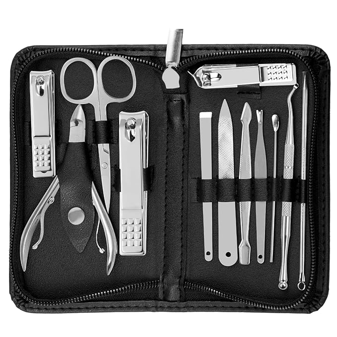 Manicure Pedicure Set - Nail Clippers Toenail Clippers Kit,Professional Manicure Kit Pedicure Kit,Nail Care Kit with,Travel Case, Set of 12