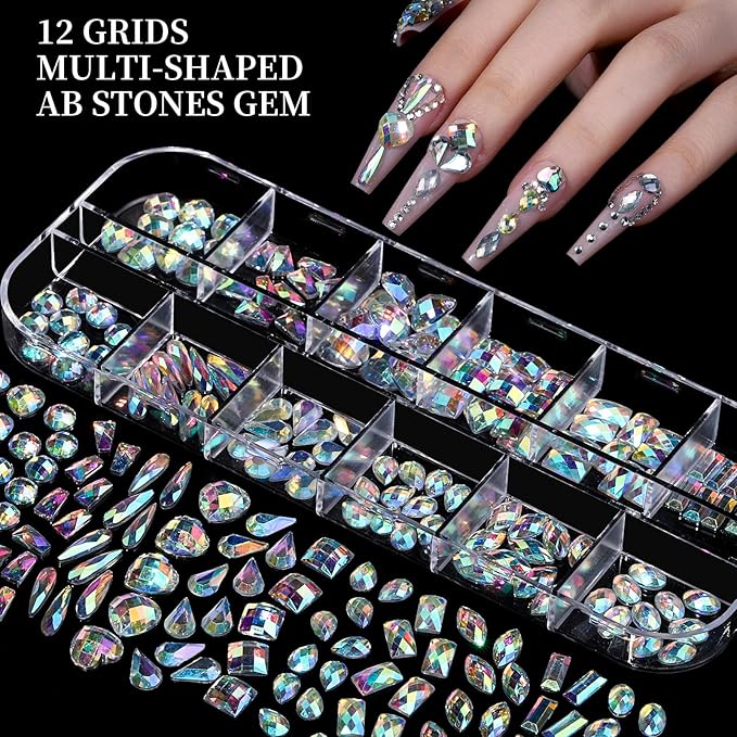 FANDAMEI Nail Charms, Nail Rhinestones Kit with 8 Boxes of Nail Gems, 3D Charms for Nails, Colorful Clear Flatback Rhinestones, Charms Y2K for Nails, Multi Shape Pearls Jewels for Crafts