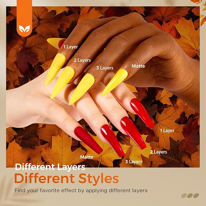 Morovan Orange Nail Polish Set: 6 Gold Maple Leaf Nail Polish Kit 2025 Glitter Autumn Fingernail Pumpkin Yellow Burnt Orange Art Quick Dry Nail Regular Mini Bulk Manicurist Women Girls Gift