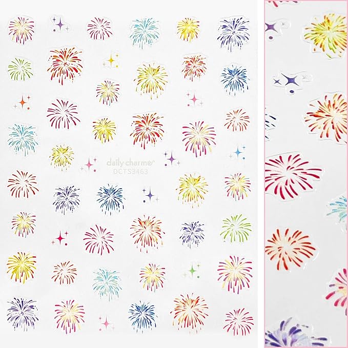 Daily Charme Festive Holiday New Year Colorful and Holographic Fireworks Self-Adhesive Holiday Nail Art Sticker Decorations for Women at Home Manicure DIY