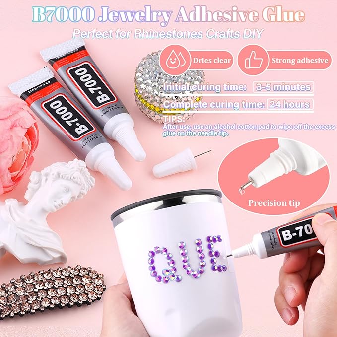 30000Pcs Resin Dark Purple AB Rhinestones for Bedazzling Crafting with b7000 Jewelry Glue, Bulk Flatback Gems Bedazzler Kit for Crafts Clothes Shoes Fabric Nail Diamond Art, Assorted Size 2/3/4/5/6mm