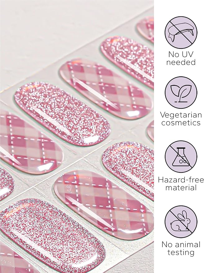 Nail Polish Strips – 32PCS UV Free Salon Quality Wraps, Long Lasting Gel Nail Stickers for Women (Pink Lemonade Drops)