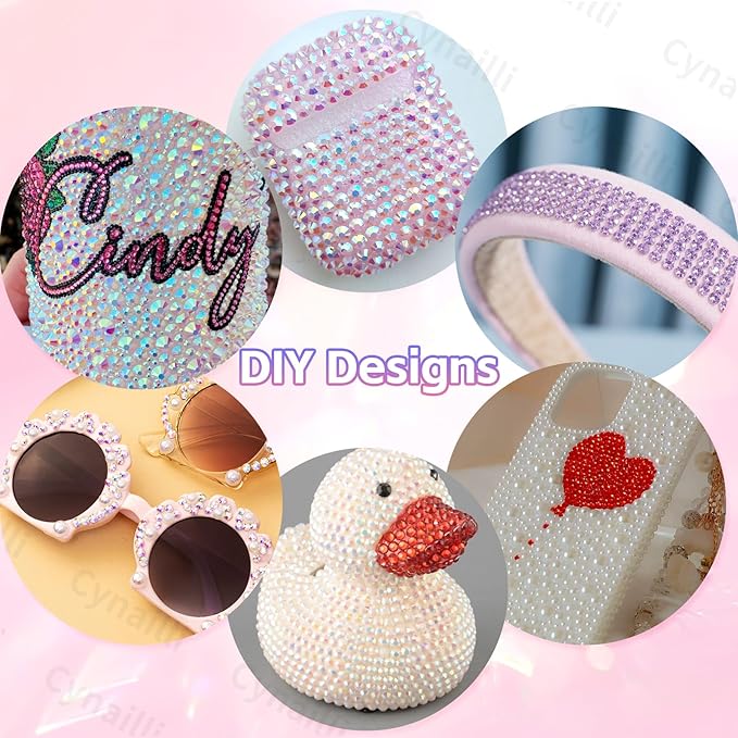15 Grids Pearls and Resin Rhinestones for Crafting, Pink Colors White Purple Bedazzling Gems Kit, Jelly Resin Rhinestones for Nails Face Eyes Makeup Crafts Tumblers Bottles