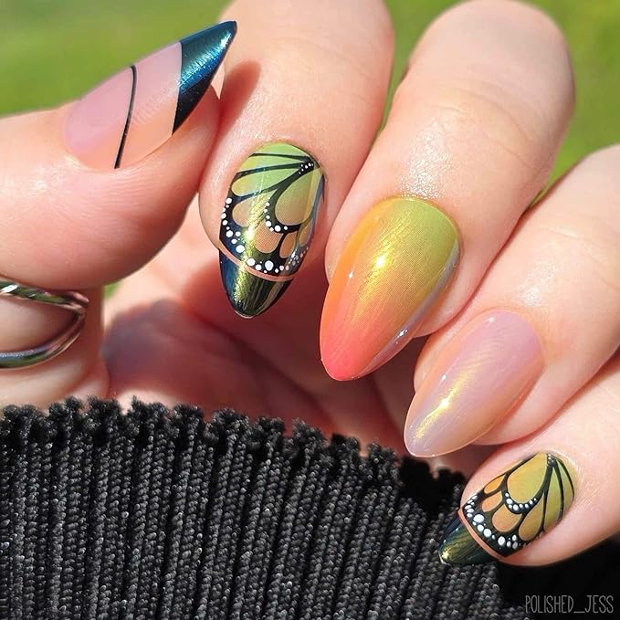 Maniology Press-On Nails Fairycore | Short Almond Shape Nail Tips – Whimsical Butterfly Wings & Fantasy-Themed Designs, Reusable, Durable & Easy Application, 30-Piece 15 Sizes False Nails Kit