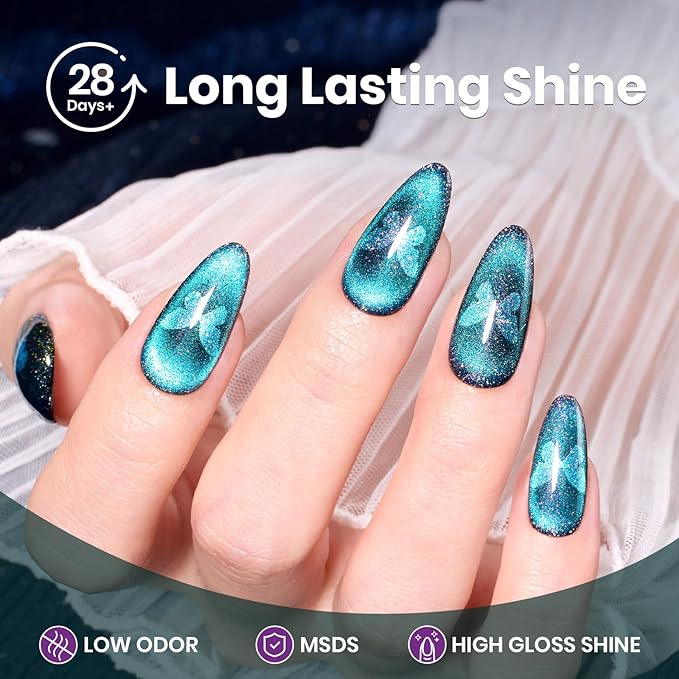 Beetles Cat Eye Gel Nail Polish - 15ML 9D Cat Eye Chameleon Blue Glitter Gel Polish Interstellar Mirage Blue Purple Magnetic Shimmer Effect Soak Off UV Salon DIY Manicure Gifts for Women