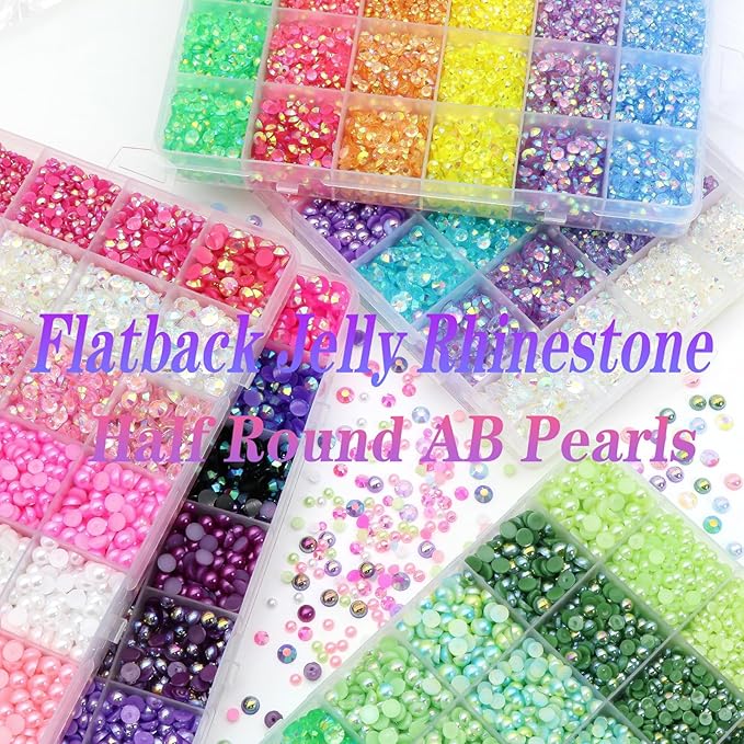 RODAKY 28800pcs Flatback Pearls Rhinestones for Craft Mix Color Resin Crystal Rhinestones Gems Beads for Manicure DIY Crafts Tumblers Clothes Makeup with Picker& Pencil &Tweezer (Set 3)