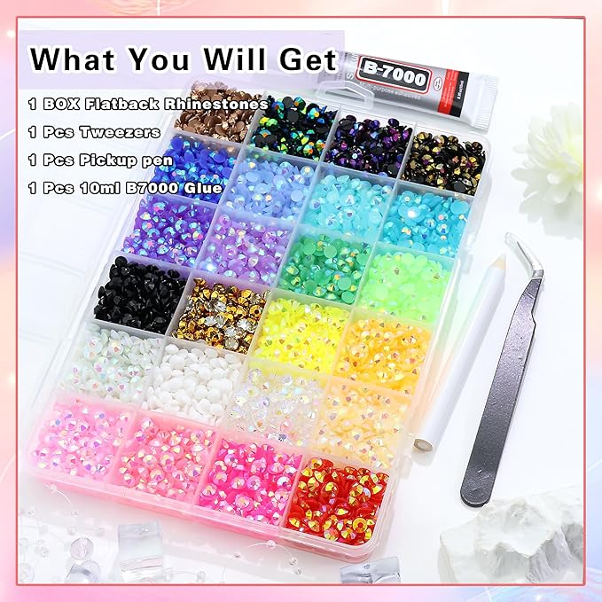 RODAKY Resin Jelly Rhinestones for Crafting Bedazzling,24 Color Rhinestones for Nails Art,5MM Nail Rhinestone and Gems,Nail Diamond Flatback Gems Crystals Charms for Nail Design DIY Makeup Decor