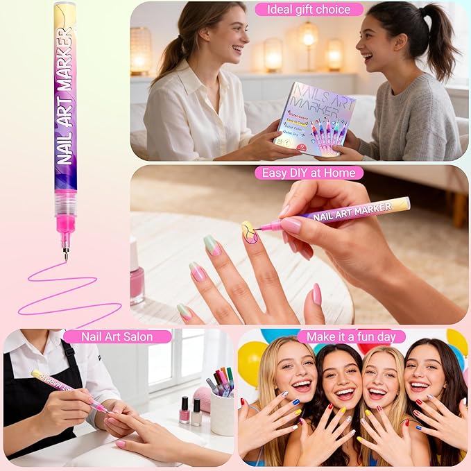 12 Colors Nail Art Pens Set, 2026 Upgrade Nail Art Markers with Portable Case, DIY Quick Dry Graffiti Pens, 3D Nail Polish Pens for Painting, Gel Nails Art Drawing Tool