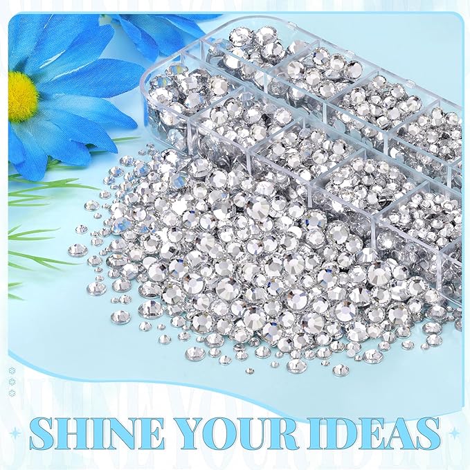6000Pcs Resin Rhinestones for Bedazzling with 3Pcs B7000 Jewelry Glue, 1 Box Clear Flatback Rhinestones for Crafting Crafts DIY, Crystals Gems for Clothing Shoes Tumblers Nail Art Makeup