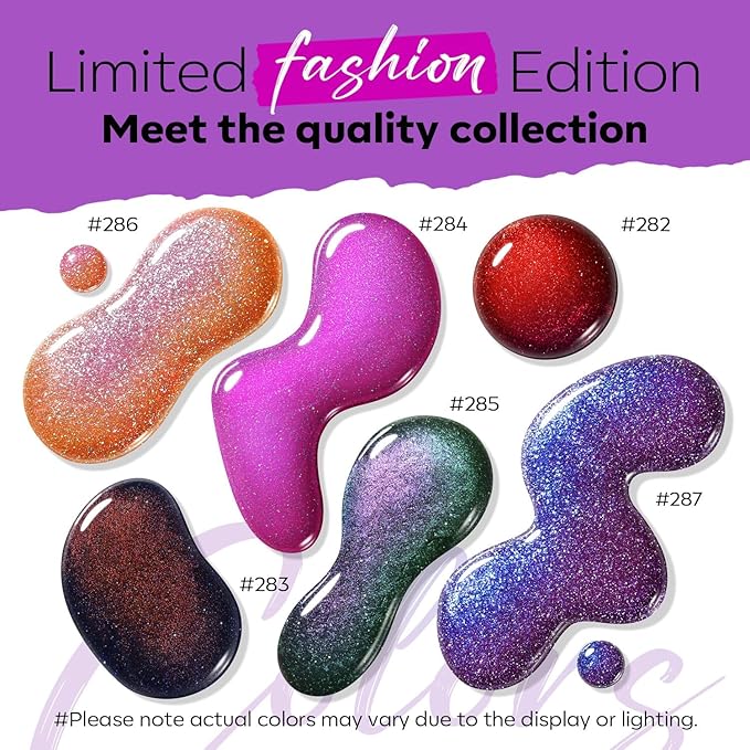 modelones Christmas Nail Polish Set 6 Colors, Red Green Glitter Purple Orange Quick Dry Mini Nail Lacquer Kit Winter Holographic Sparkle Holiday Manicure Nail Art Gift for Women Girls