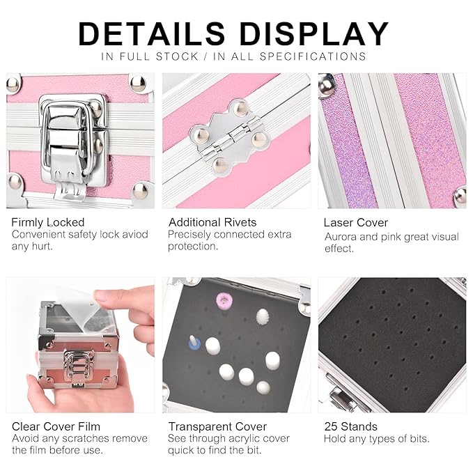 Professional 25 Holes Nail Drill Bits Box Container Nail Drill Grinding Bit Holder Nail Polish Head Storage Box Nail Tools Organizers Container Display Storage Box Manicure Tool (Aurora)