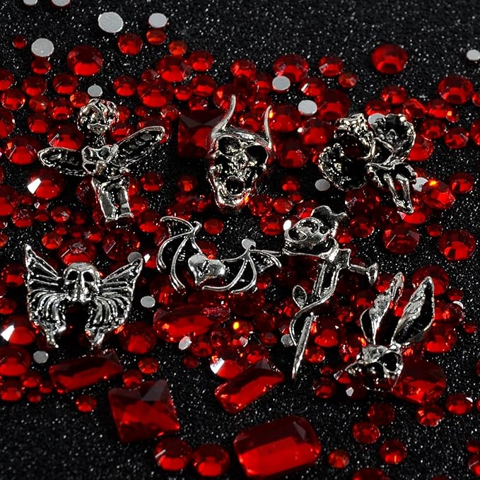 24Pcs/Box Halloween Nail Charms Decorations 3D Vintage Punk Skulls Cross Nail Art Charm Metal Alloy Halloween Nail Design for Manicure Craft DIY Nail Art Accessories