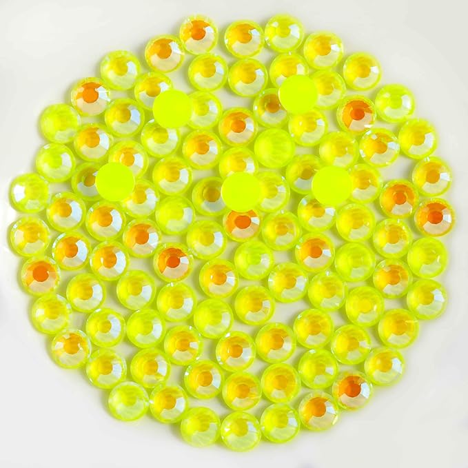 Beadsland 1440pcs Flat Back Crystal Rhinestones Round Gems for Nail Art and Craft Glue Fix, Luminous Yellow, SS10,2.7-2.9mm