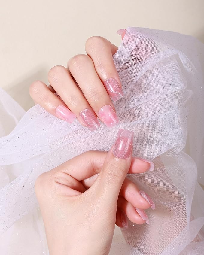 Cat Eye-Inspired 20pcs Semi Cured Gel Nail Strips - Salon-Grade DIY Wraps with Glaze Texture, Easy Application, UV Light Required for Stylish Nails