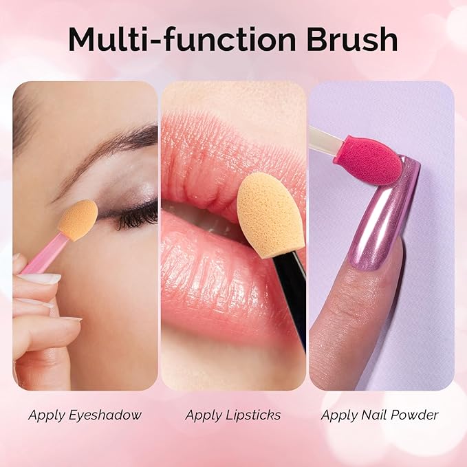 MelodySusie 50Pcs Chrome Nail Powder Brushes, Disposable Dual Sides Eye Shadow Sponge Applicator Eyeshadow Brushes Makeup Brush,Metallic Mirror Effect Brush Pearl Glitter Pen Brush
