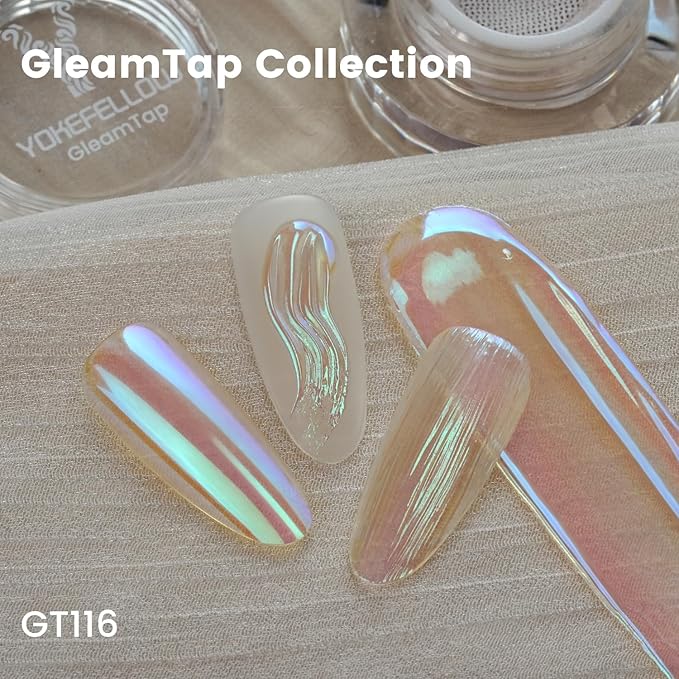 Yokefellow GleamTap Cushion Aurora Chrome Nail Powder -Mermaid Aurora Effect,Nail Art Glitter Decoration for Home DIY Salon Manicure (GT116 Lucid/Warm Pink with Teal Sheen