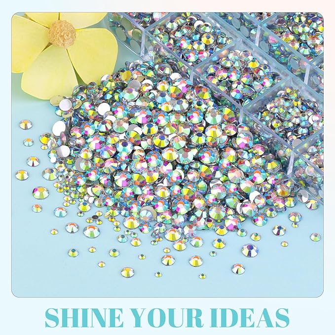 6100Pcs Jelly Resin Rhinestones for Crafting with 2Pcs 10ml B7000 Jewelry Glue, 1 Box Flatback Crystals Diamond (Clear AB) for Bedazzling Crafts DIY Nail Art Non Hotfix Gems for Clothing Shoes
