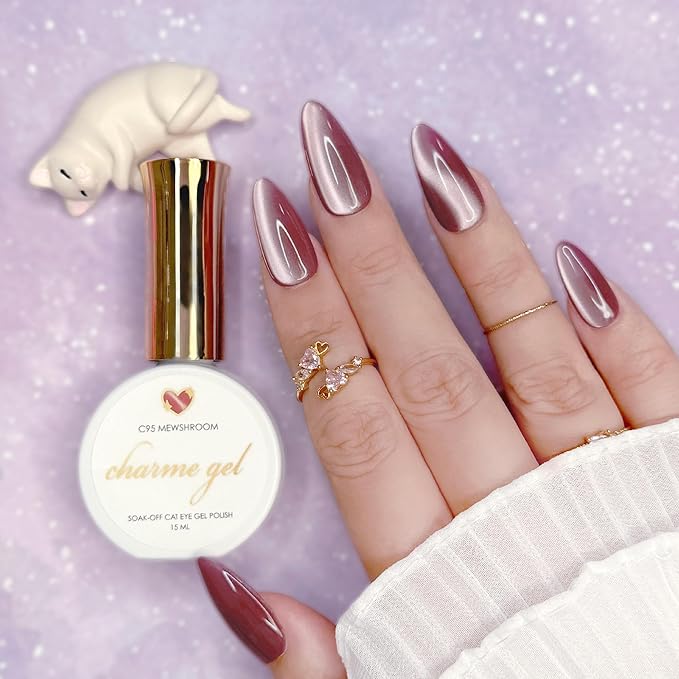 Daily Charme C95 Mewshroom Silk Cat Eye Magnetic Charme Gel Nail Polish 15 ml w/, Soak Off UV Led Gel Nail Polish, Home DIY/Nail Salon Manicure (Mauve Red)