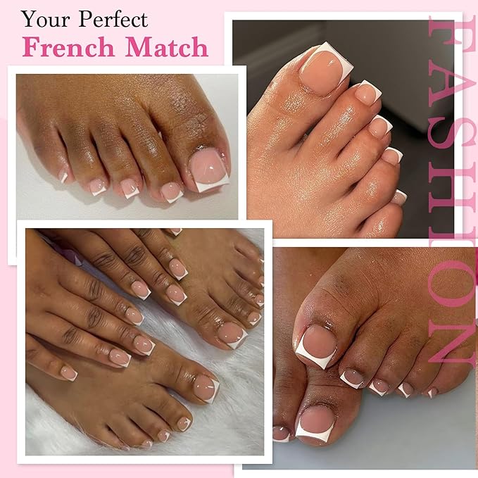 Press On Toenails for Women, Brown Pink 15 Sizes 270 Pcs Toe Nail Tips Pre-applied Primer& Base Coat, Full Cover Real Square French Tip Extension DIY at Home, Builder Nail Gel & Top Coat Required