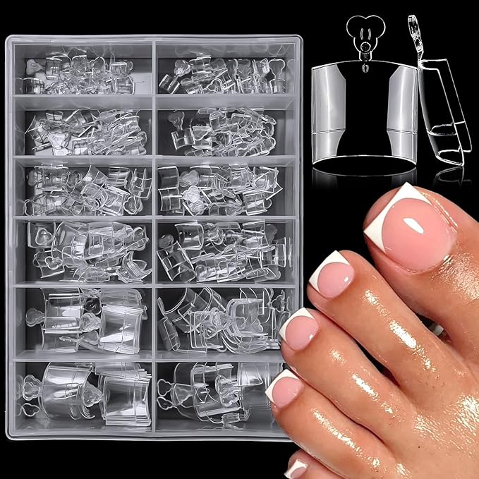 240pc Fake Toenails Half Cover Gel Toe Nail Tips Clear Press on Toenail, Short Square Fake Toes Nails Tips Clear Gel Toenails Extrension False Toe Nail Feet Artificial Toenail Tip