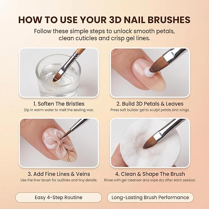 2Pcs Nail Art Brush Set, Multi-Functional 3D Nail Pen for Gel Extensions, Builder Nail Gel Design and Home DIY Manicure (Wood Color)