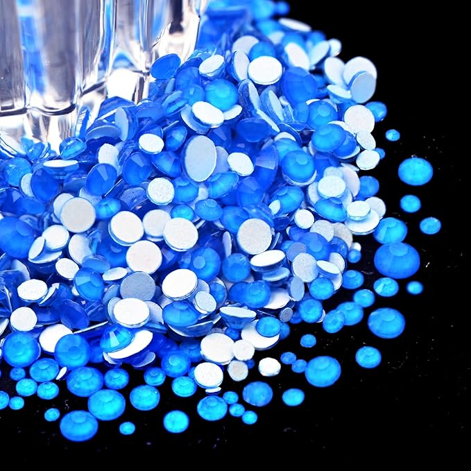 Flatback Glass Rhinestones,Bedazzler Gems Non Hotfix Crystal Rhinestones for Crafts Nail Charms Clothes Tumblers,Blue Neon,Mixed Size,35g