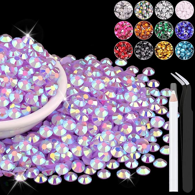 4000PCS 5mm Resin Jelly Rhinestones in Bulk (Lavender Purple AB), Bedazzling Flatback Crystals Rhinestones for Crafting DIY Nail Decoration, Gems Diomand Charms for Tumbler Shoes Clothing Fabric