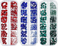 1650 Pcs Crystal Nail Rhinestone Kit Green Red Blue Color with Round Flat Back and Mixed Shapes Rhinestone Nail Art DIY Gem Bead for Girls Women