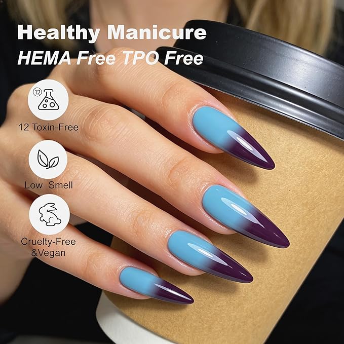 YTD Likomey Color Changing Gel Nail Polish,15ml Blue To Deep Purple Mood Temperature Change Colors Fall Winter Thermal Ombre Manicure UV Varnish,WB429