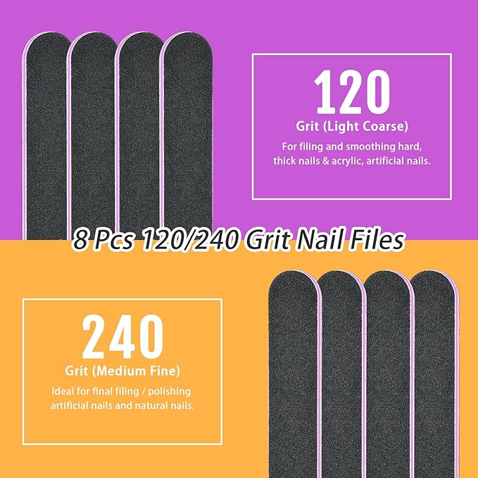 TsMADDTs Nails File 20 pcs Double Sided Emery Board for Natural Acrylic Nails 100 120 180 240 320 800 Grits, Professional Manicure Pedicure Tools