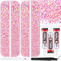 12000Pcs Resin Rhinestones for Bedazzling with 3Pcs B7000 Jewelry Glue, 2 Boxes Light Pink AB Flatback Rhinestones for Crafting Crafts DIY, Crystals Gems for Clothing Shoes Tumblers Nail Art Makeup
