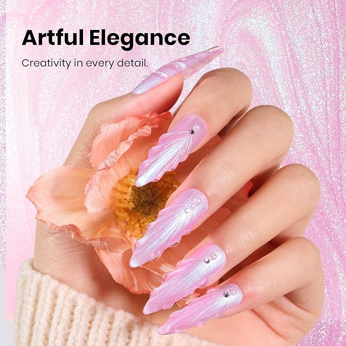 Beetles Pearl Gel Nail Polish - 15ml Stay Shining Nebula Pink Glow Gel Polish Pink Shimmer Blue Sparkle Thread Effect Nail Art Uv Led Home Salon Long-Lasting Soak-Off Nail Gel Gift for Women
