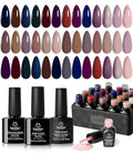 Beetles Gel Nail Polish Set Manhattan Collection 20 Colors Burgundy Red Brown Gold Champagne Glitter Gel Polish Soak Off UV Glossy & Matte Top Base Coat Home Salon Diy Gifts for Women