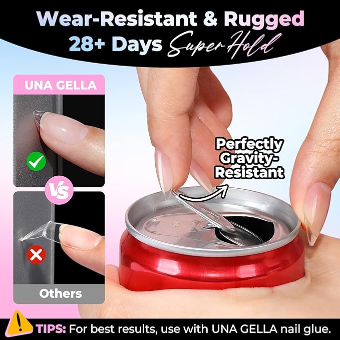 UNA GELLA Short Almond Nail Tips 15 Sizes 300PCS Pre-Etched Soft Gel Clear Nail Tips Easy DIY Salon Short Almond Press On Nails Snug Fit Acrylic Fake Tips Extensions Long-Lasting Hold