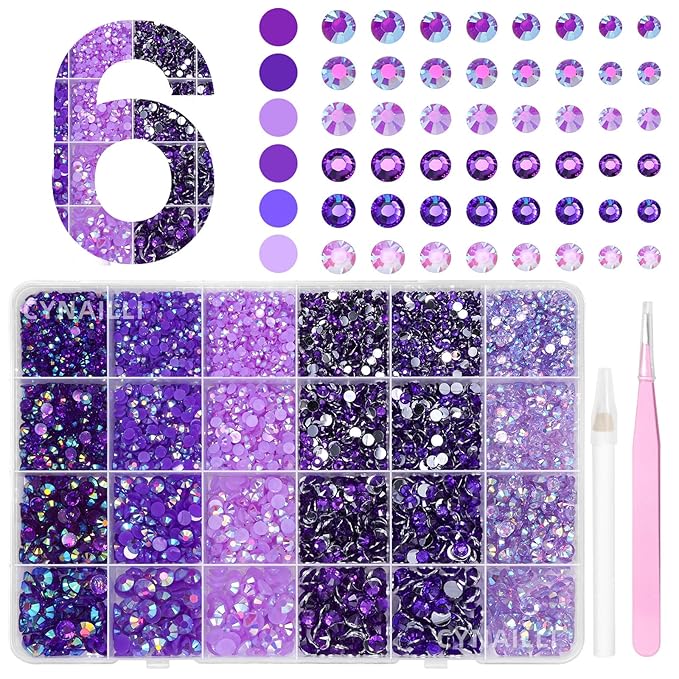 18000 Pcs 3D Purple Jelly Rhinestones for Crafting, Flatback Resin Jelly Bedazzled Gems for Crafts, 3-6 mm Half Round Gems Rhinestones for Nails Art Eyes Makeup DIY Crafts Supplies