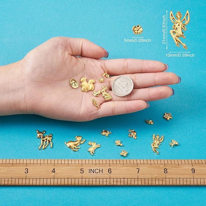 Pandahall 135Pcs Small Alloy Resin Fillers Supplies Forest Theme Butterfly Fairy Tulip Squirrel Filling Accessories for Resin Jewelry Making