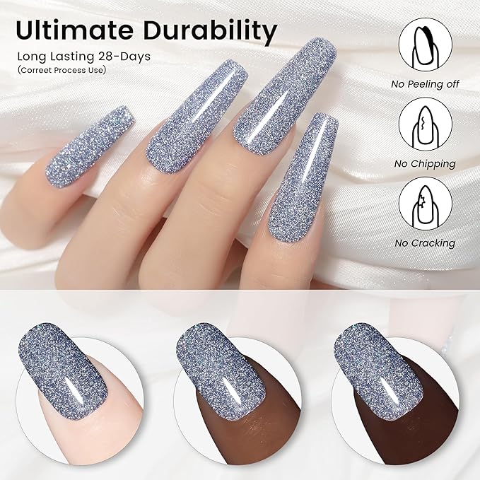 YTD Likomey Colorful Haze Blue Reflective Glitter Gel Nail Polish,15ml Holographic Flash Diamond Shimmer Gel,Sparkly Shiny Fall Winter Salon Home Manicure UV Varnish,SZ501
