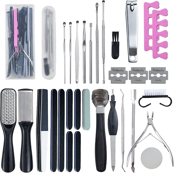 31Pcs Foot & Hand File Pedicure Tools Kit for Dead Skin Remove, Nail Maintain with Cleaning Storage Box for Men Women Salon or Home Best Gift