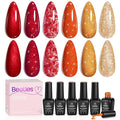 beetles Glitter Red Gel Polish - Passion Rush Collection Glitter Nails, Red Orange Gold Gel Polish Shimmer Nails Art Soak off Uv LED Manicure Gift Set Nail Trend Gift for Women